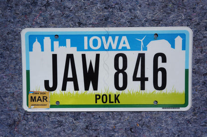 2024 IOWA Graphic License Plate # JAW 846