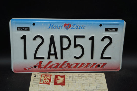 1998 Alabama HEART OF DIXIE License Plate with Original Registration