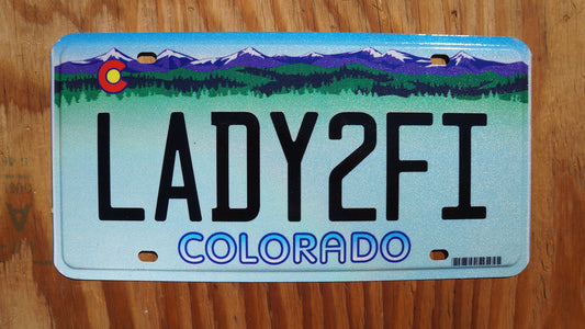 Colorado LADY to FI Vanity Purple Mountains License Plate - LADY2FI