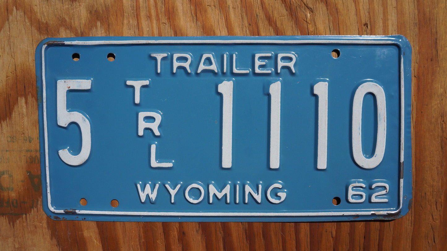 1962 Blue Wyoming Trailer TRL License Plate # 1110