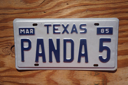 1985 Texas Vanity Vintage License Plate # PANDA 5