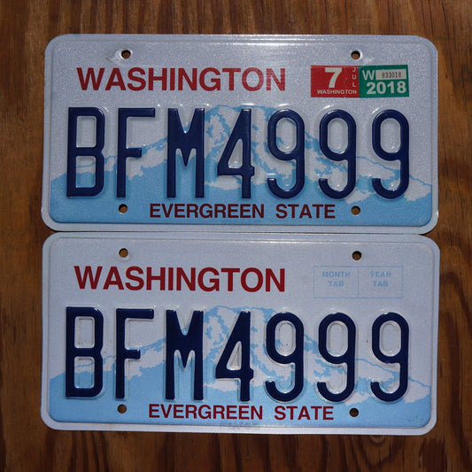 2018 Washington State Blue License Plate PAIR / SET # BFM 4999