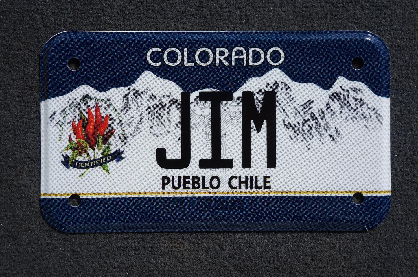 2022 Colorado JIM MOTORCYCLE Pueblo Chile Blue Vanity License Plate