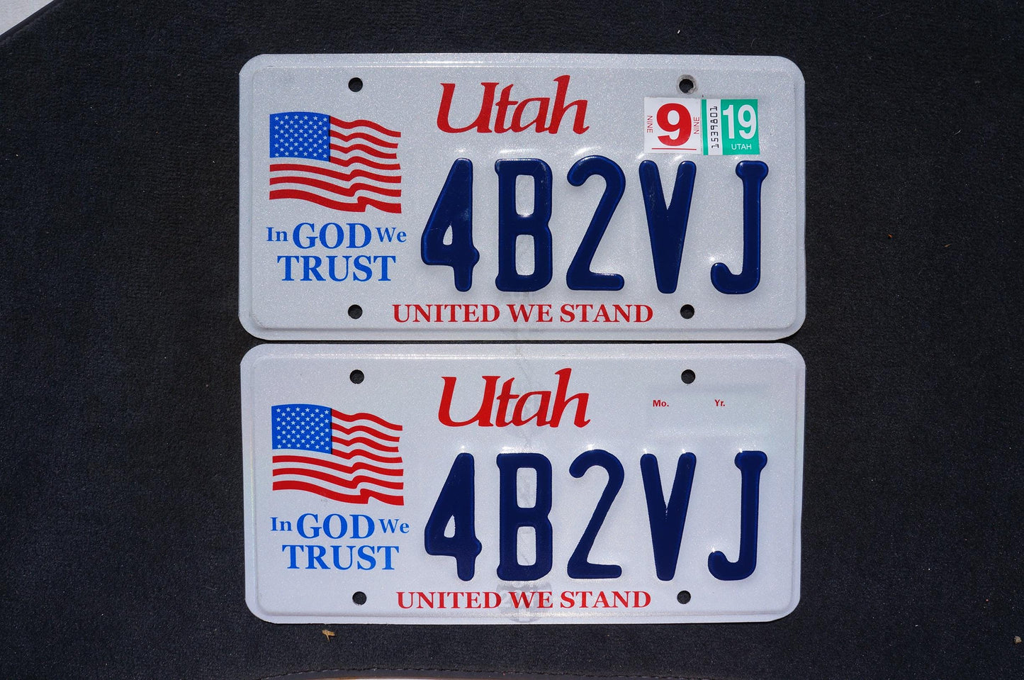 2019 Utah American Flag License Plate PAIR - In God We Trust
