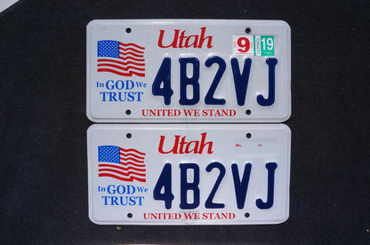 2019 Utah American Flag License Plate PAIR - In God We Trust