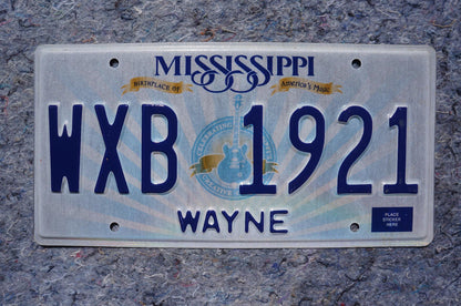 Mississippi Embossed Guitar License Plate # WXB 1921