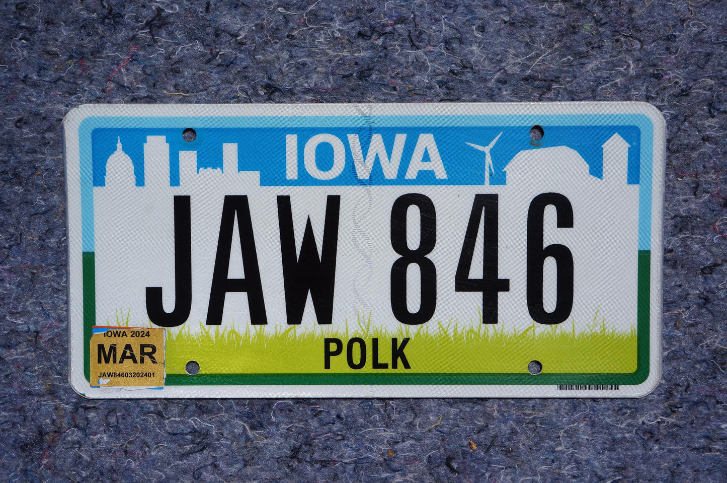 2024 IOWA Graphic License Plate # JAW 846