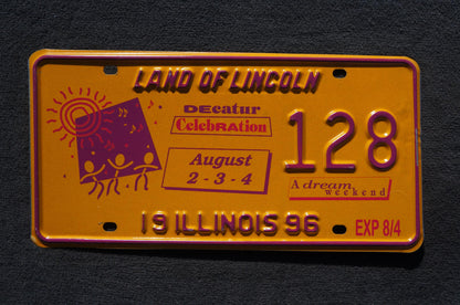 1996 Illinois Decatur Celebration 10th Anniversary A Dream Weekend License Plate # 128