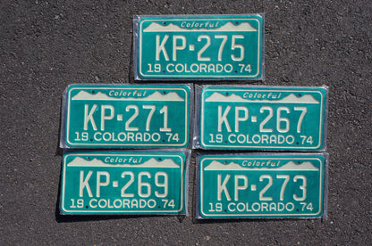 5 PAIRS - LOT OF 10: 1974 Colorado License Plate Pair Green Snow Mountain Set