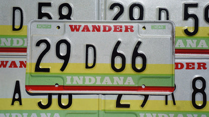 1980s Indiana Vintage License Plate: Wander Yellow Green Red Stripes