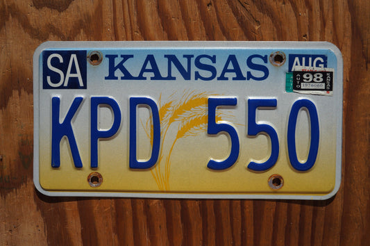 1998 Kansas Yellow WHEAT Graphic Vintage License Plate # KPD 550