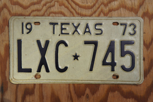 1973 Texas Lone Star State License Plate # LXC - 745