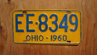 1960 Ohio Blue on Yellow Vintage License Plate
