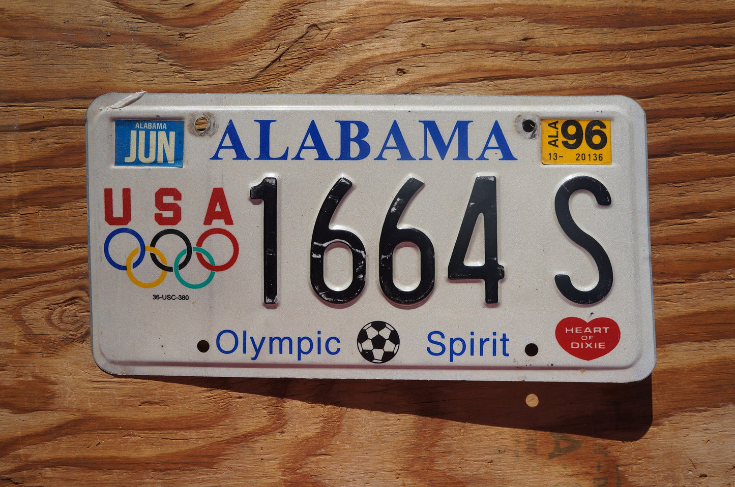 1996 Alabama OLYMPIC SPIRIT License Plate - 5 Rings USA Soccer Game