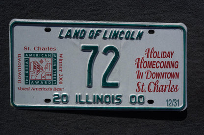 2000 Illinois Holiday Homecoming Downtown St Charles License Plate # 72