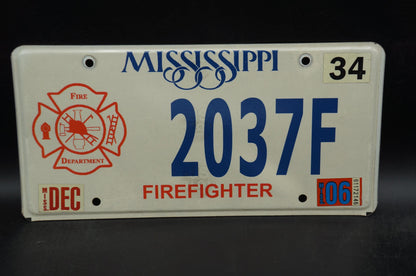 2006 Mississippi Firefighter License Plate Fire Department