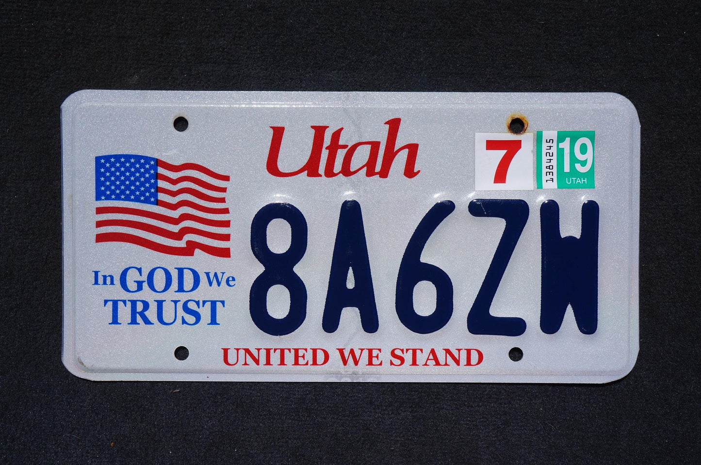 2019 Utah American Flag License Plate - In God We Trust - United We Stand