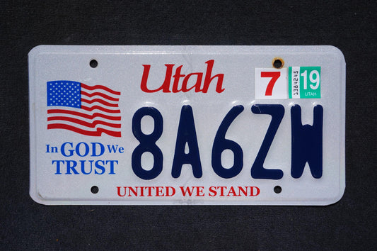2019 Utah American Flag License Plate - In God We Trust - United We Stand