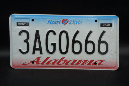 Alabama HEART OF DIXIE License Plate # 3AG0666