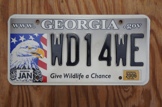 2006 Georgia WILDLIFE License Plate - Give Wildlife a Chance - Eagle and Flag