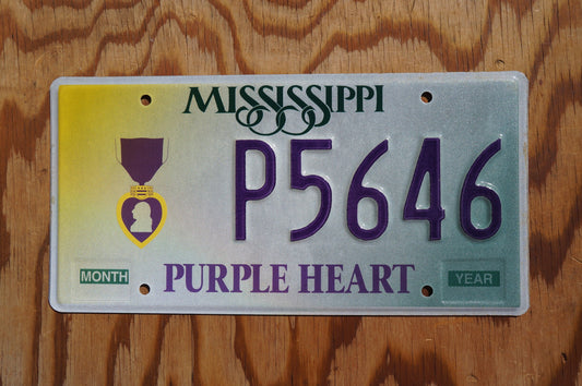 Mississippi PURPLE HEART Embossed License Plate