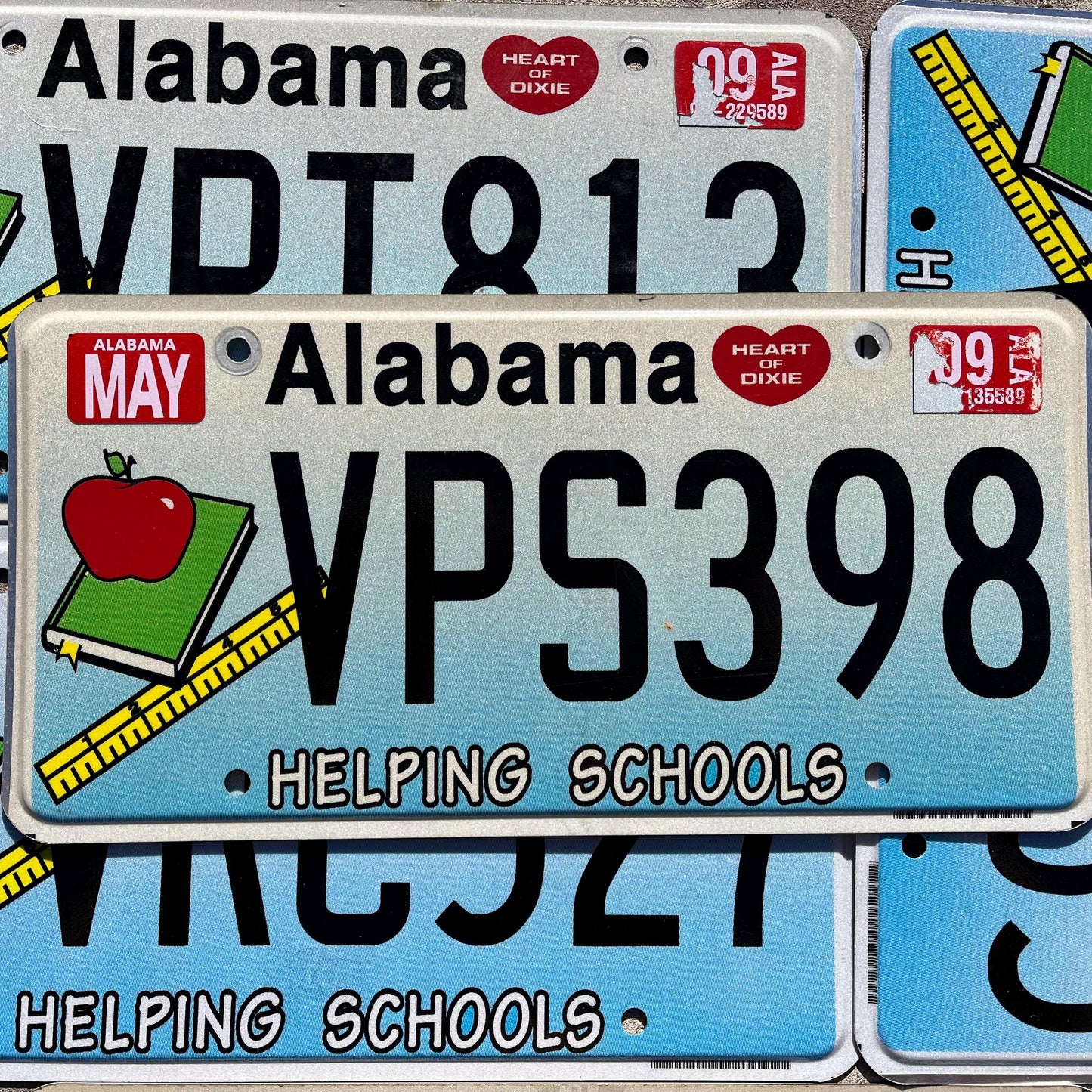 One or More - Alabama Helping Schools Graphic License Plate - Education Book Students Apple Ruler