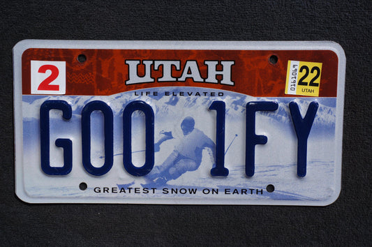2022 Utah Skier License Plate # GOO 1FY