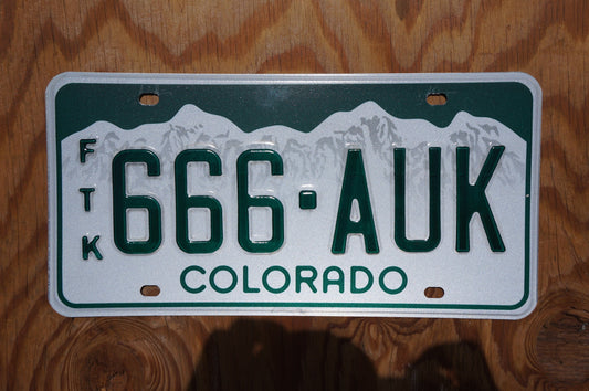 Colorado Snow Mountains Green License Plates # 666 - AUK
