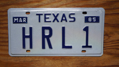 1985 Texas Vanity Vintage License Plate # H R L 1