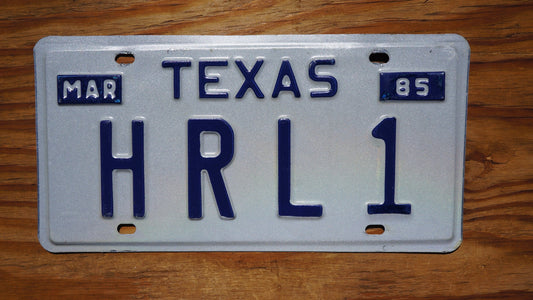 1985 Texas Vanity Vintage License Plate # H R L 1