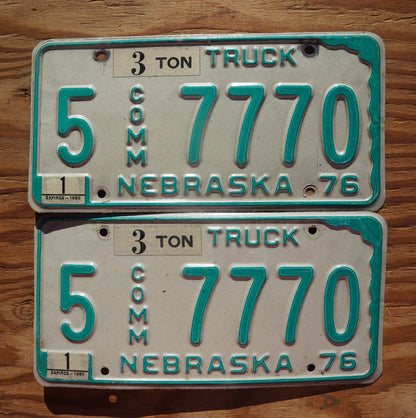 1976 Nebraska TRUCK License Plate PAIR / SET # 7770 - 3 Ton