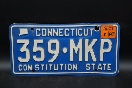 1997 Connecticut Blue Vintage License Plate