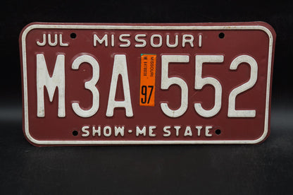 1997 Missouri Red Vintage License Plate - Show-Me State # M3A 552
