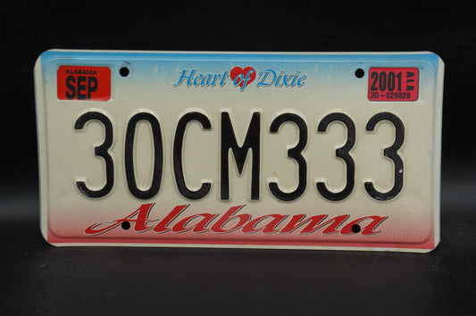 2001 Alabama HEART OF DIXIE License Plate # 30CM333