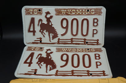 Wyoming Cowboy Horse Fence Brown License Plate Set / Pair # 900