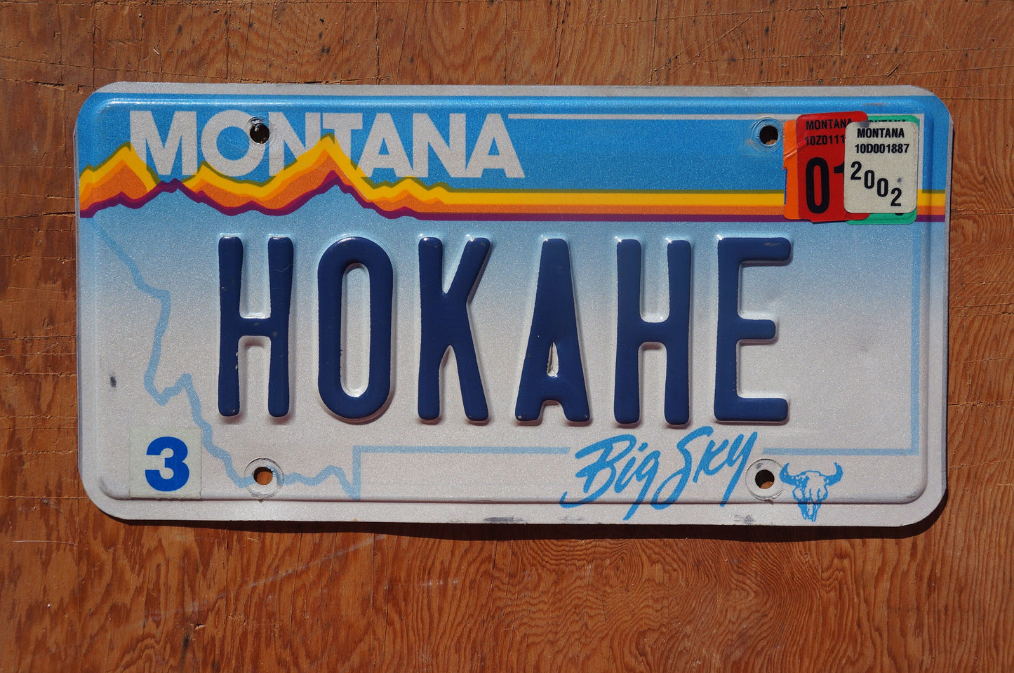 2002 Montana Vanity Big Sky Blue License Plate # HOKAHE