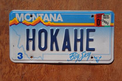 2002 Montana Vanity Big Sky Blue License Plate # HOKAHE