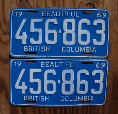 1969 Vintage British Columbia Canada License Plate PAIR