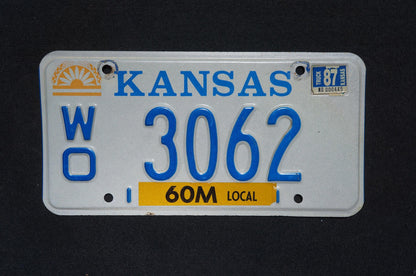 1987 Kansas Vintage License Plate # 3062
