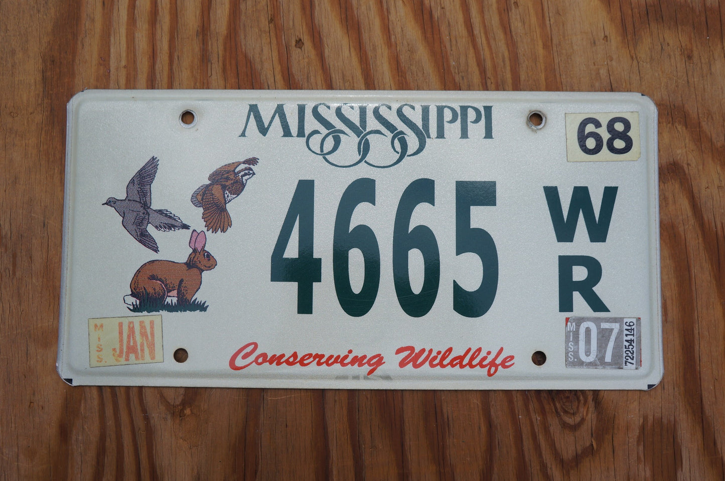 2007 Mississippi Conserving Wildlife Rabbit Dove Quail Graphic License Plate