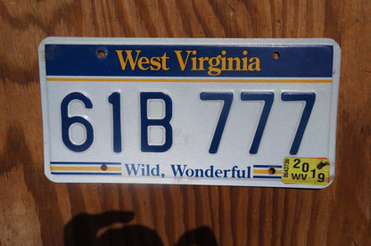 2019 West Virginia License Plate # 61B 777 - Wild, Wonderful