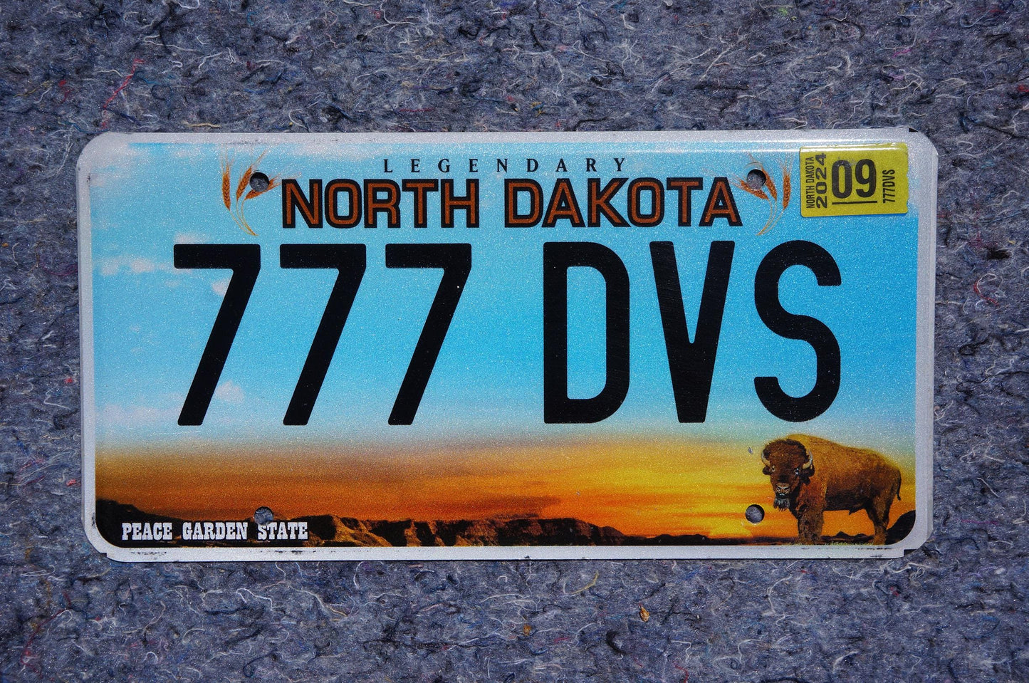 2024 North Dakota Blue License Plate Buffalo # 777 DVS