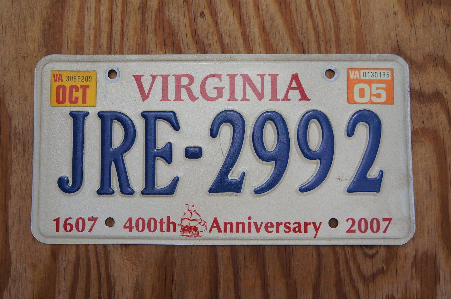 2005 Virginia 400th Anniversary License Plate # JRE - 2992