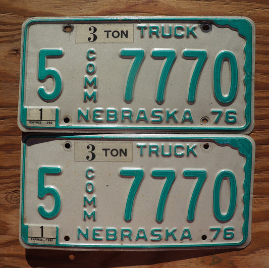 1976 Nebraska TRUCK License Plate PAIR / SET # 7770 - 3 Ton