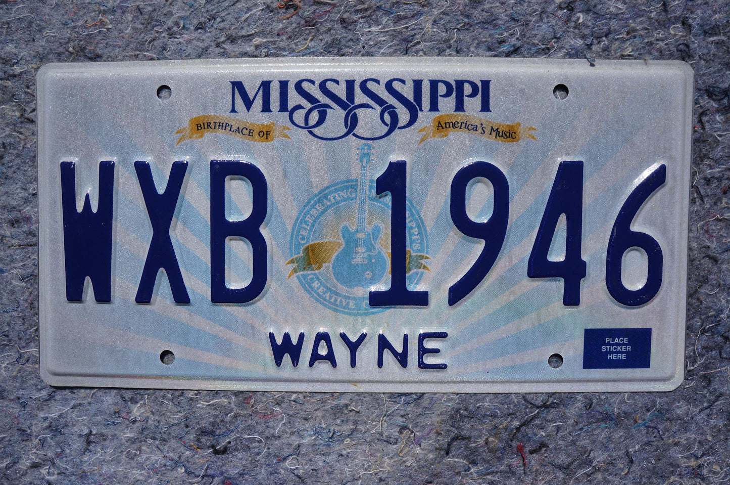 2004 Mississippi Embossed Guitar License Plate # WXB 1946