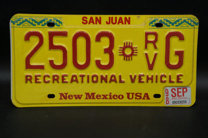 1998 New Mexico Recreational Vehicle RV Yellow License Plate