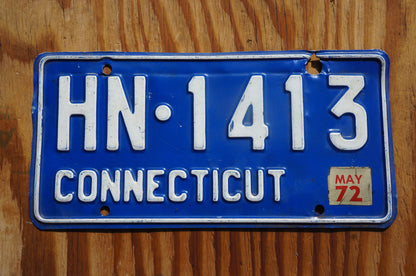 1972 Connecticut Blue Vintage License Plate # NH - 1413