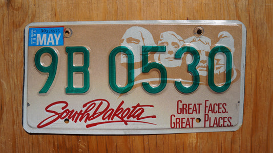 1990s South Dakota License Plate: Mt Rushmore, Green Letters