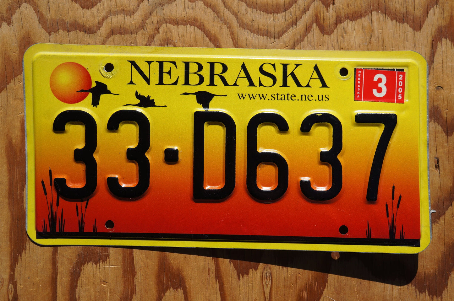 2005 Nebraska GEESE & SUNSET Red Yellow License Plate # 33 - D637