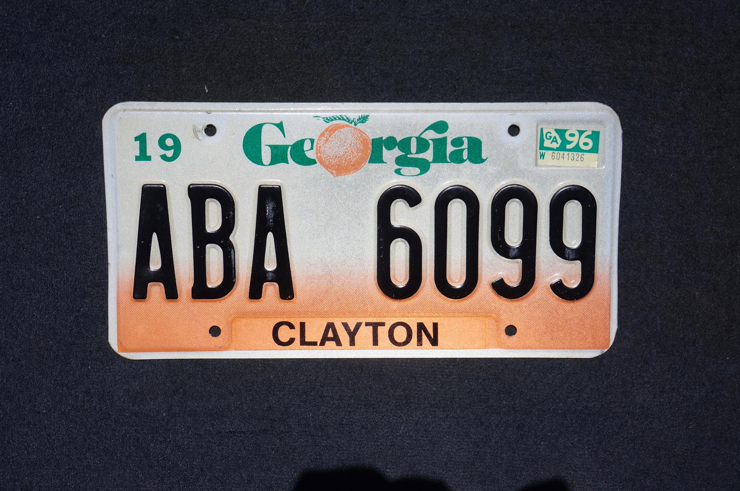 1996 Georgia Peach License Plate CLAYTON County # ABA 6099